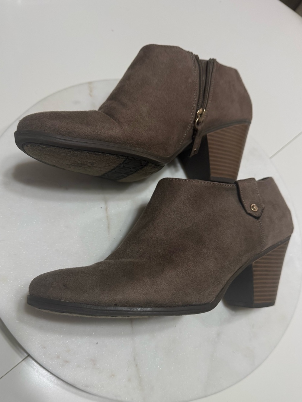 Dr Scholls Memory Foam Women’s Taupe Suede Ankle Booties with Block Heel